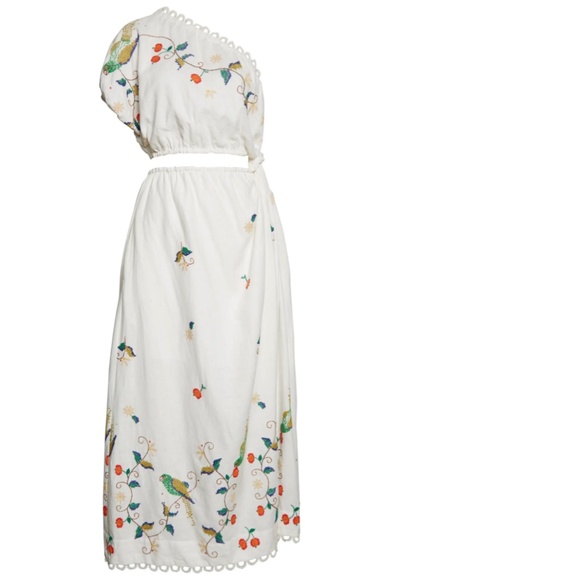 NWT $335 FARM RIO Embroidered One Shoulder Cutout Detail Linen Blend Dress- S! - Picture 5 of 7